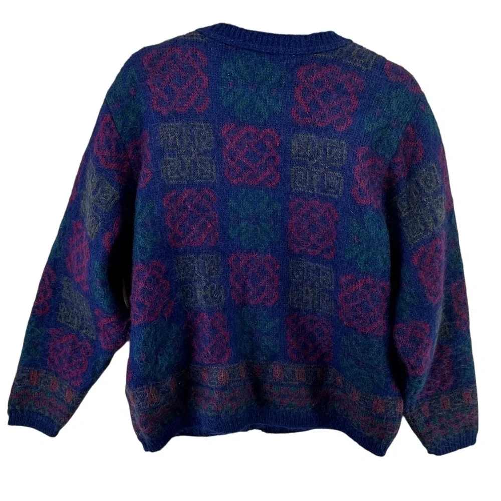 VTG mohair Celtic Scottish button front cardigan sweater colorful women’s large